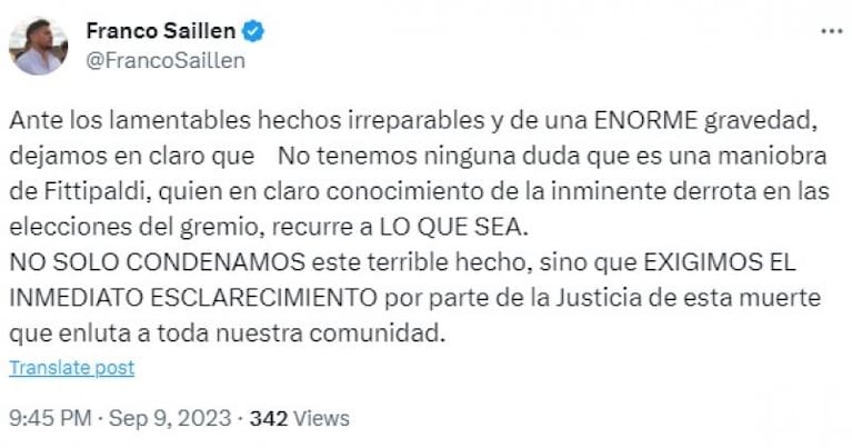 Asesinato en un acto sindical: el líder del gremio apuntó al Surrbac y mencionó a Saillén