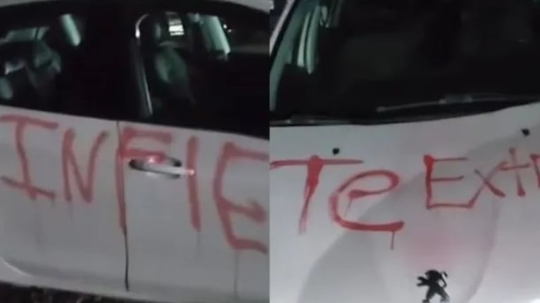 Así apareció el Peugeot a la salida del festejo de Halloween en San Juan.