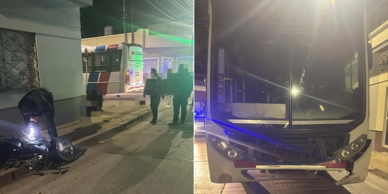 Así quedaron el colectivo y la moto tras el choque fatal.