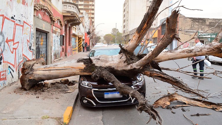 Así quedó el auto luego del terrible temporal en Córdoba.