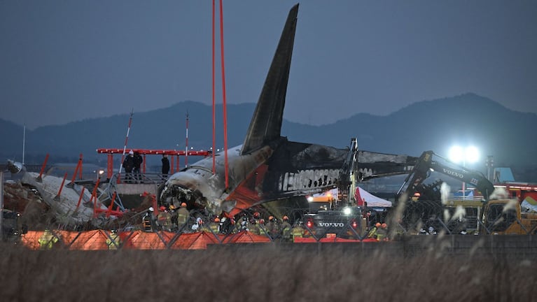 Así quedó el avión que se estrelló en Corea del Sur. Foto: AFP.