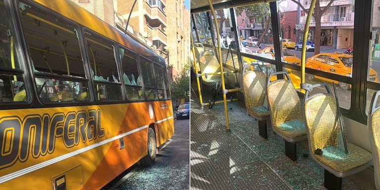 Así quedó el colectivo tras el ataque de ira del pasajero.