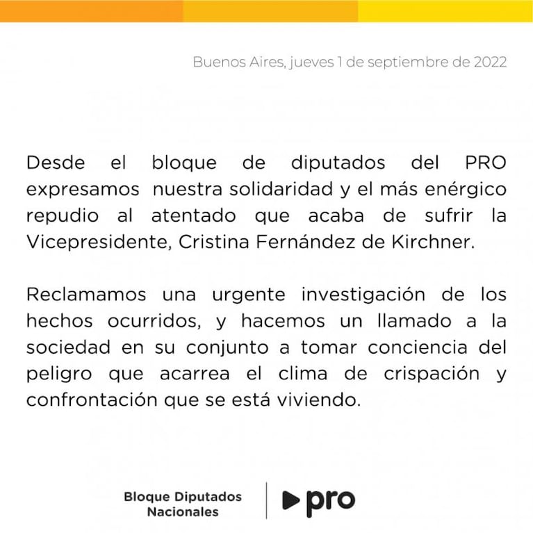 Ataque a Cristina Kirchner: los mensajes de Macri, Schiaretti y todo el arco politico