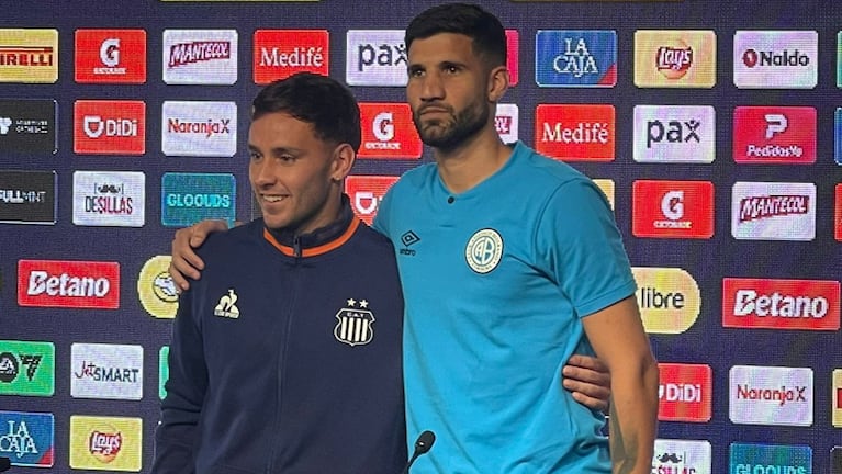 Augusto Schott y Lisandro López en la conferencia de prensa previa al clásico cordobés.