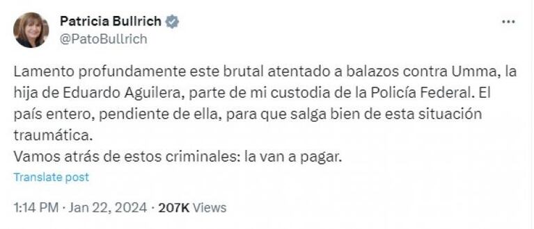 Balearon a la hija de un custodio de Bullrich en un intento de robo: “La van a pagar”