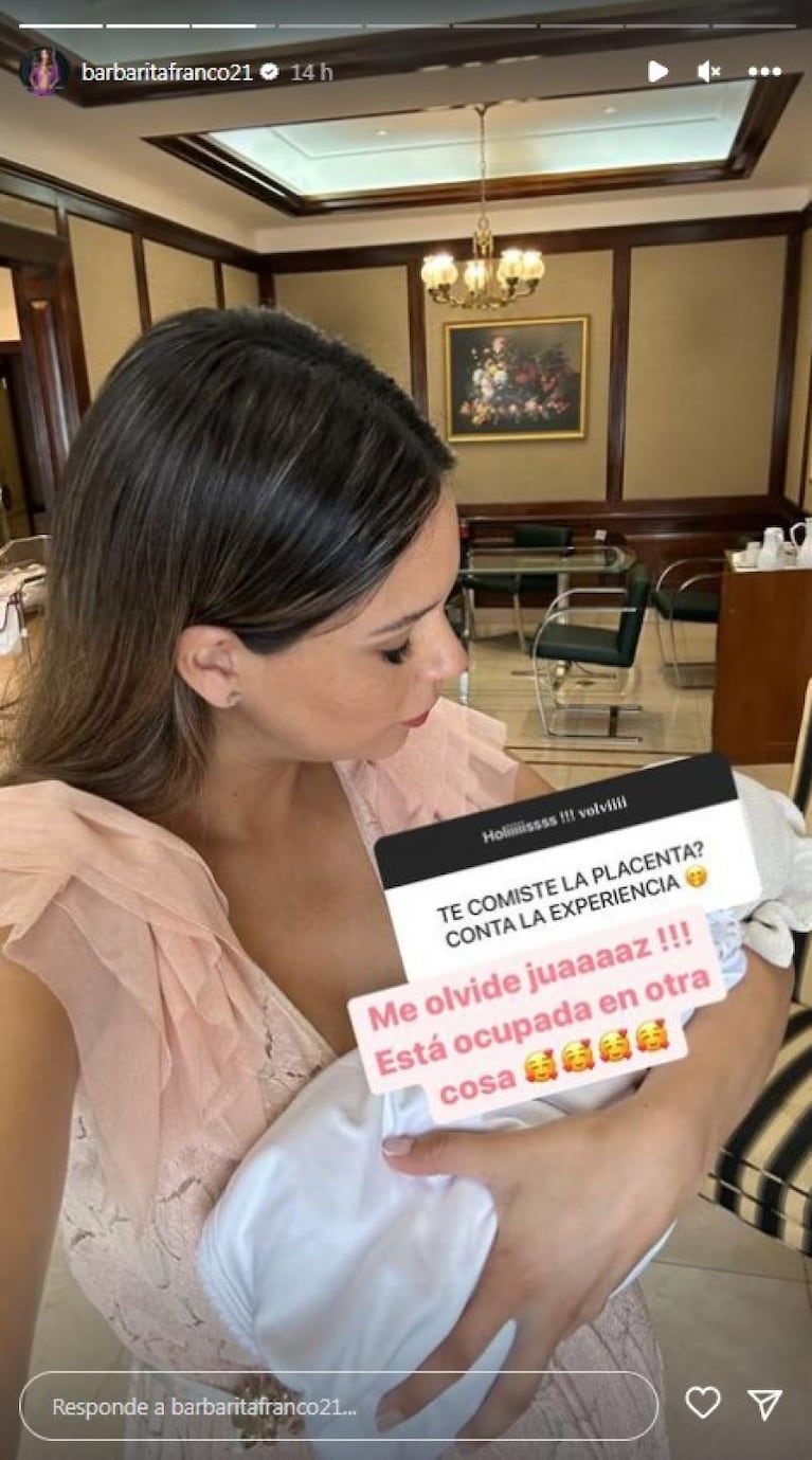 Barby Franco contó qué hizo con la placenta de su beba luego del parto