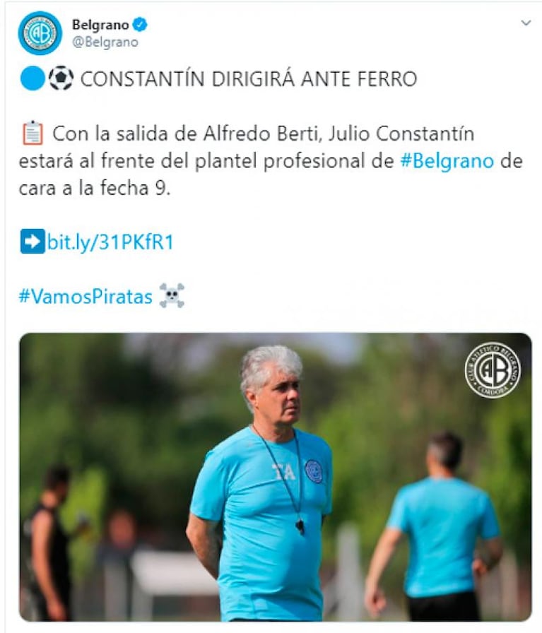 Belgrano despidió a Alfredo Berti: Constantín será el DT