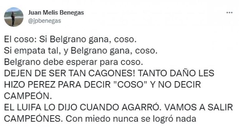 Belgrano por el ascenso: "el coso", la cábala de los hinchas que es furor en redes sociales