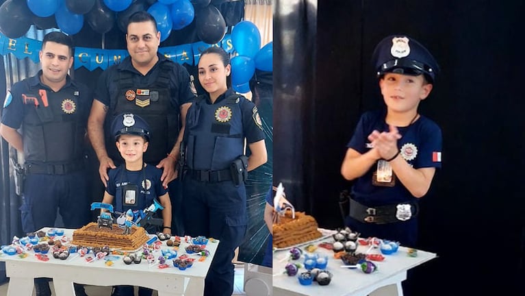 Benjamín festejando su cumple con policías.