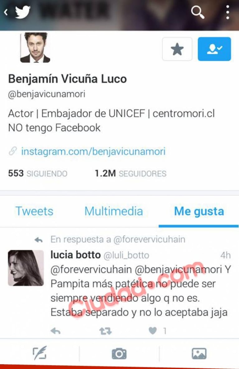 Benjamín Vicuña marcó como "favorito" una agresión a Pampita