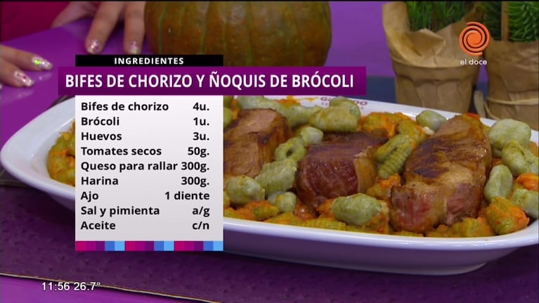 Bifes de chorizo y ñoquis de brócoli