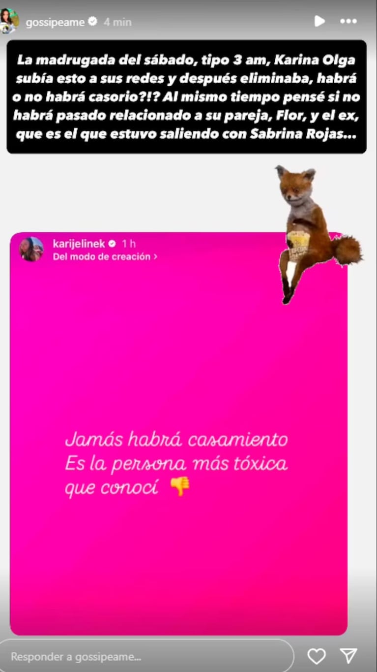 ¿Boda en peligro? Karina Jelinek calificó como “tóxica” a su novia: celos y tensión  