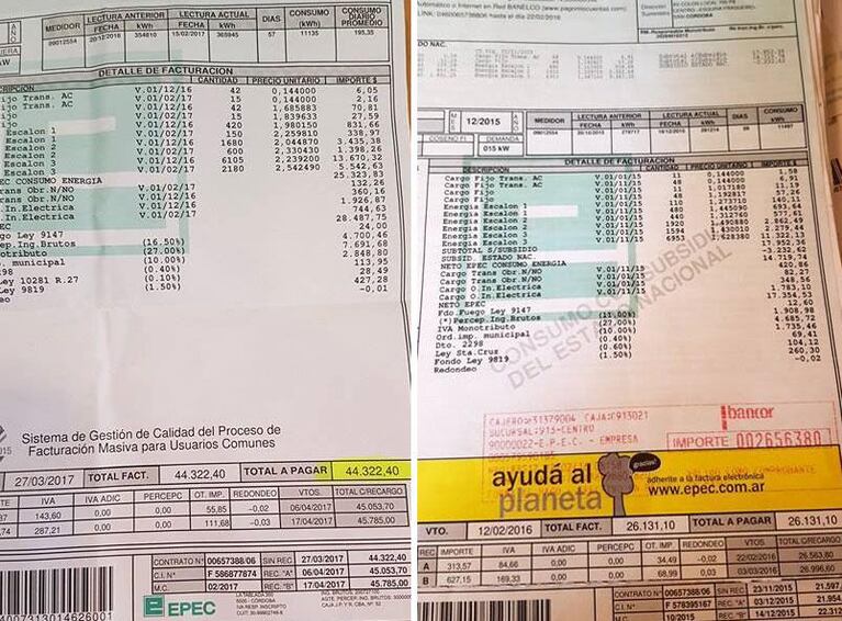 Boletas que duelen: un panadero pagó 44 mil pesos de luz