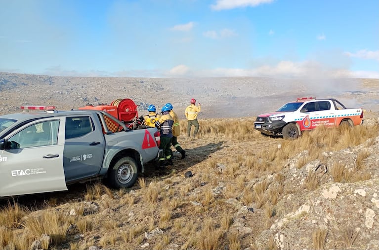 Bomberos combaten un incendio forestal cerca de Villa de Soto.