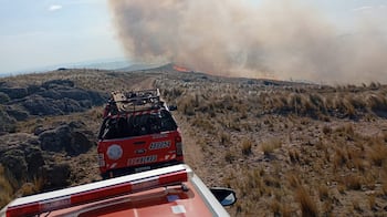 Bomberos combaten un incendio forestal cerca de Villa de Soto.