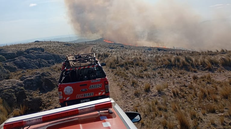 Bomberos combaten un incendio forestal cerca de Villa de Soto.