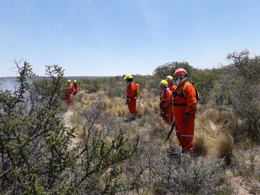 Bomberos de la Provincia y Voluntarios combaten el incendio en Guasapampa.