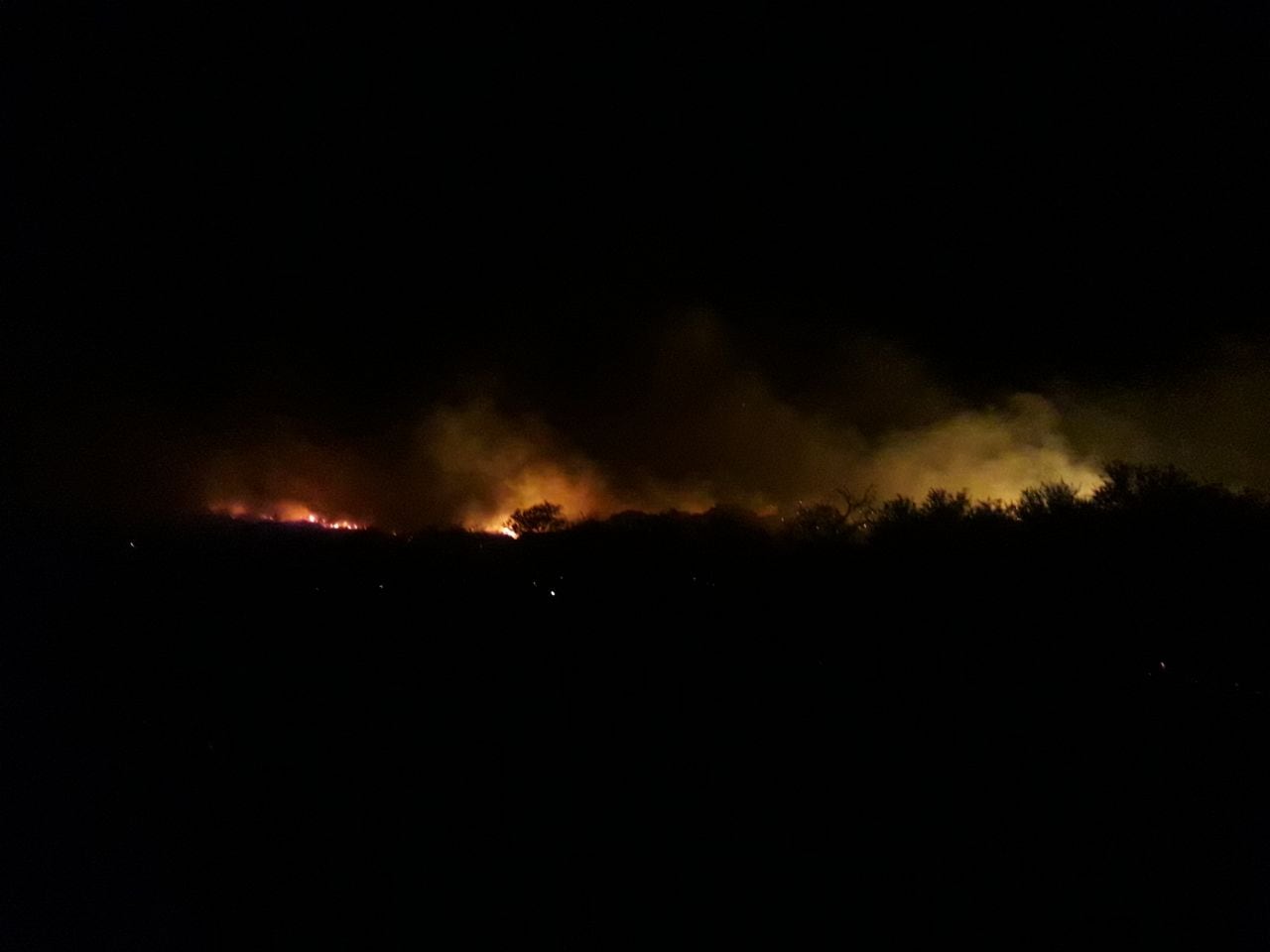 Bomberos de la Provincia y Voluntarios combaten el incendio en Guasapampa.