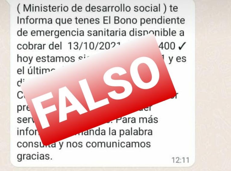 "Bono de emergencia": aseguran que es falso un mensaje que circula