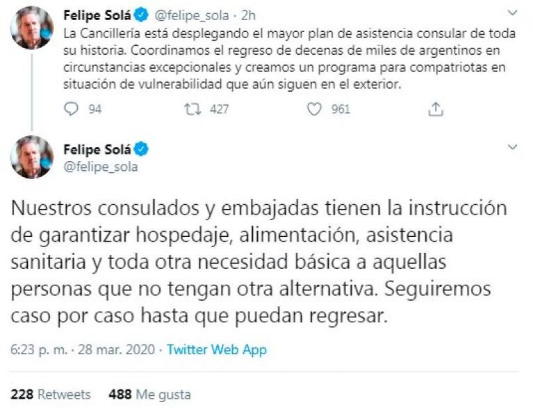 Brindarán asistencia sanitaria y alimentaria a los argentinos varados en el exterior