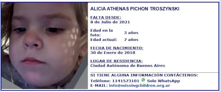 Buscan a una nena que fue secuestrada por su madre hace cuatro años.