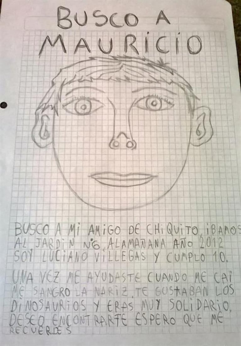 Buscó al amigo con un dibujo y lo encontró