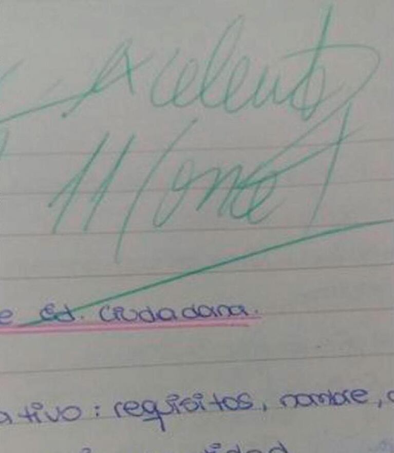 Calificó a su alumna con un 11 "por su esfuerzo"