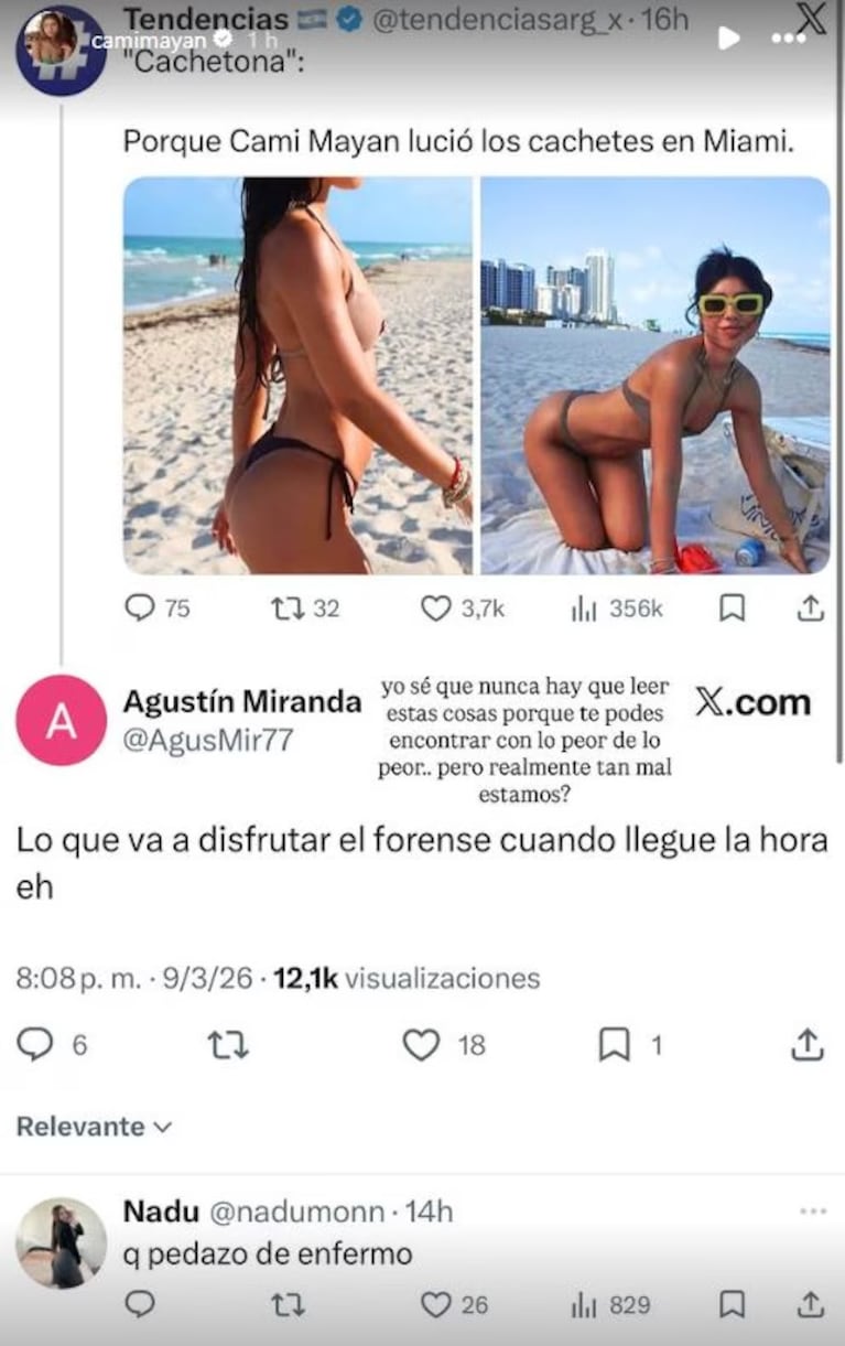 Cami Mayan estalló de furia contra los mensajes ofensivos hacia su cuerpo.