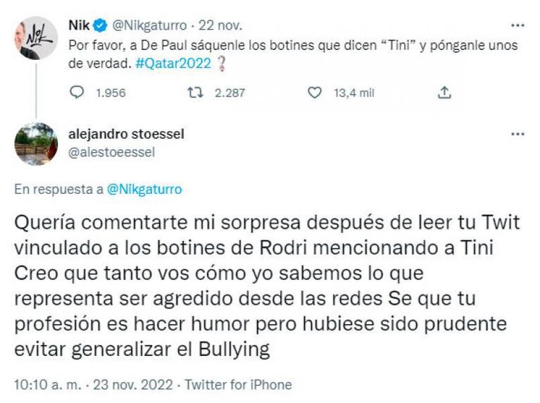 Camila Homs defendió a Tini por las críticas tras el desempeño de De Paul en la Selección