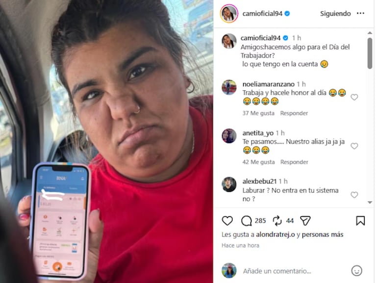 Camilota mostró cuánta plata tiene en su cuenta y la fulminaron: “Trabajá y hacele honor al día”