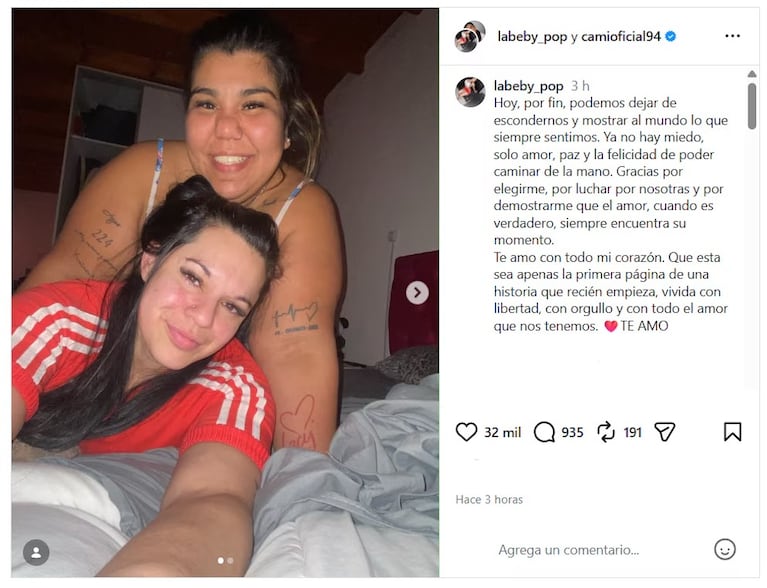 Camilota presentó a su nueva novia con un romántico posteo: “Podemos dejar de escondernos”