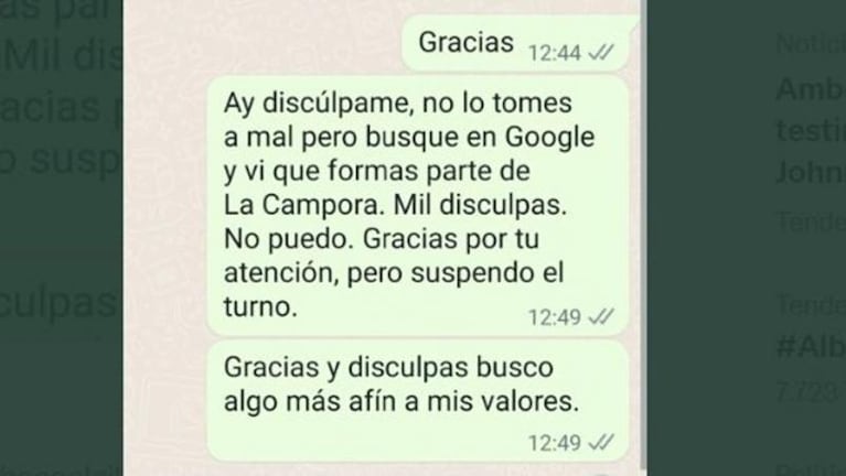 Canceló el turno con un psicólogo tras descubrir que militaba en La Cámpora