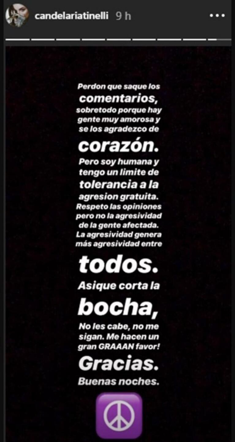 Cande Tinelli se hartó de la agresión en las redes