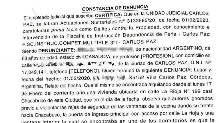 Carlos Paz: desvalijaron una casa y se llevaron lo robado en la camioneta de los turistas