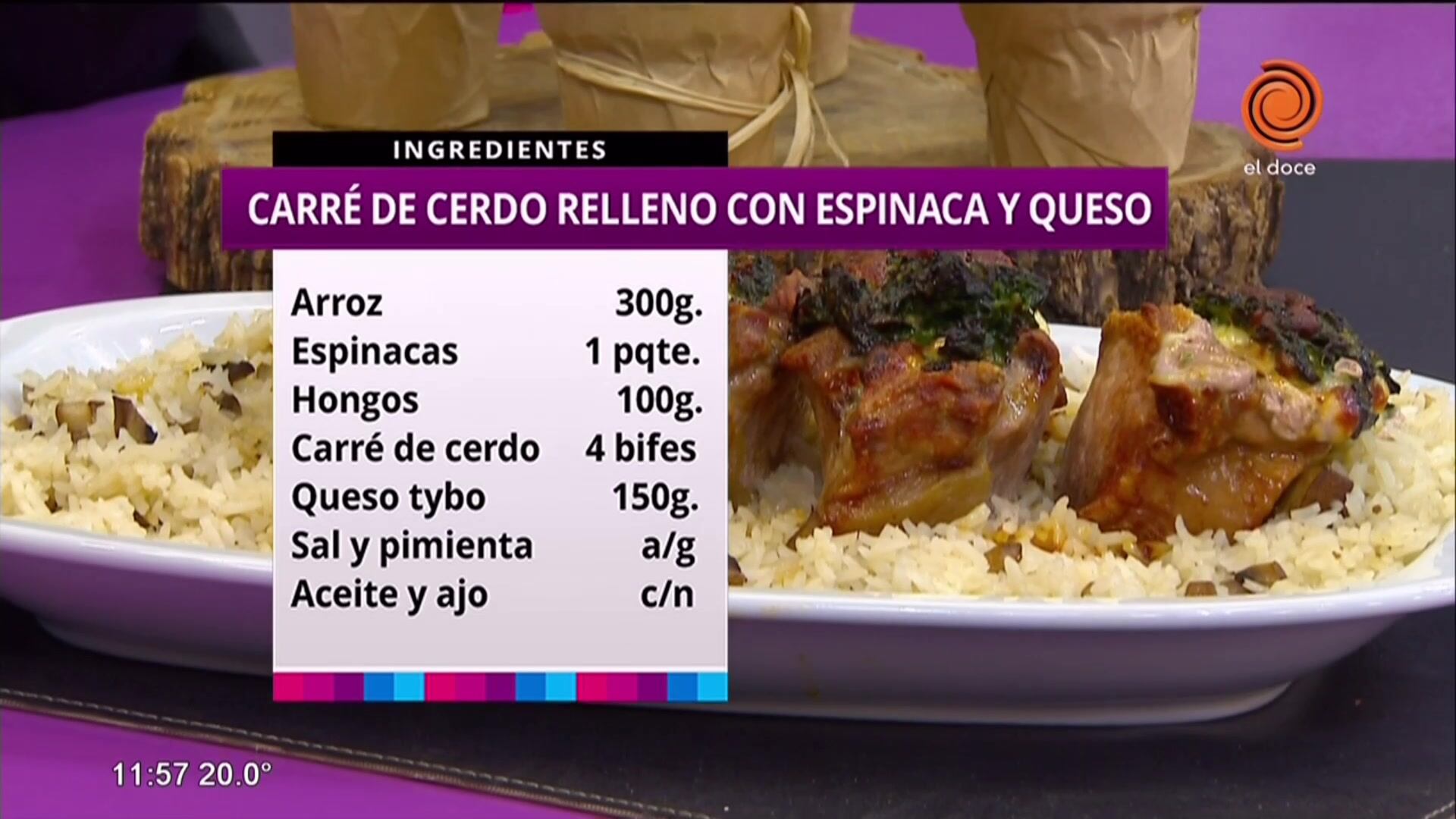 Carré de cerdo relleno con espinaca y queso