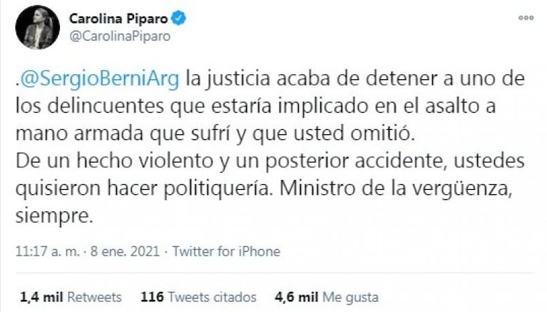 Caso Píparo: detuvieron a un menor por el robo y la diputada disparó contra Sergio Berni