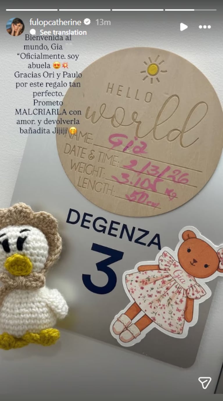 Catherine Fulop habló sobre la beba de Oriana y Paulo Dybala: “Volcán de sensaciones, un flash”