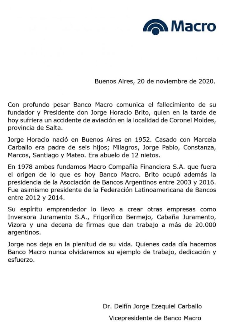 Cayó un helicóptero en Salta: murió Jorge Brito, dueño del Banco Macro