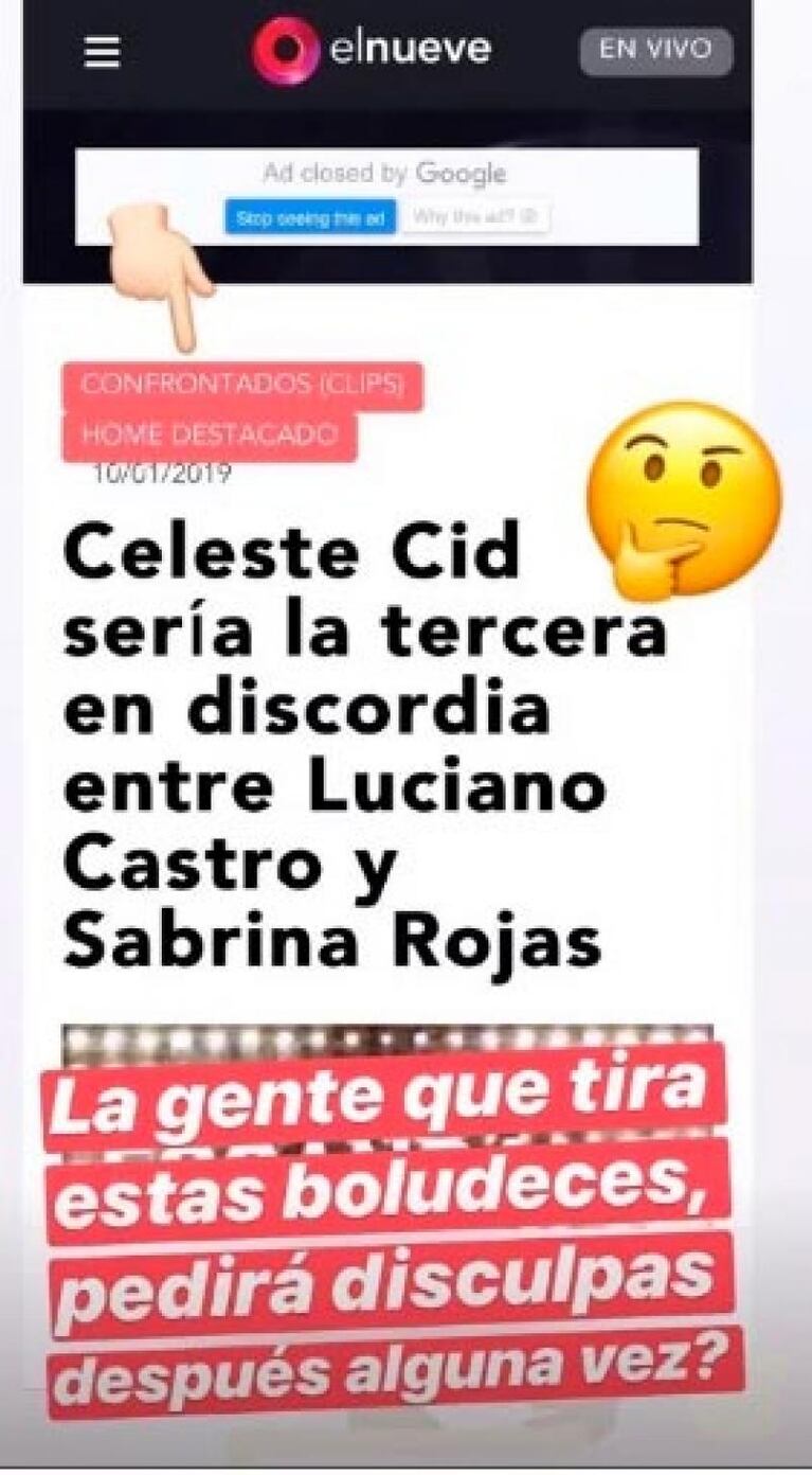 Celeste Cid enfureció tras las acusaciones por la separación de Sabrina Rojas y Luciano Castro