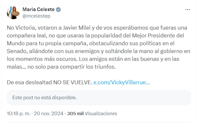 Celeste Ponce cruzó a Villarruel a un año del balotaje.