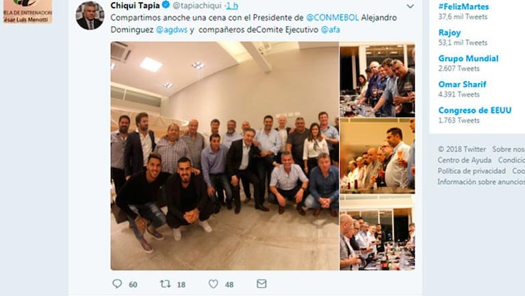 Chiqui Tapia y Daniel Angelici: reunión con CONMEBOL y brindis con copas de Boca