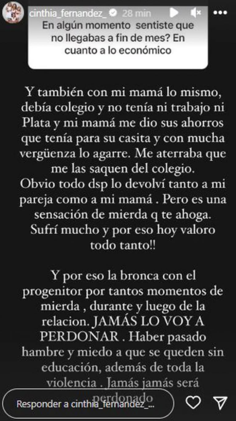 Cinthia Fernández reveló qué sintió las veces que no llegó a fin de mes