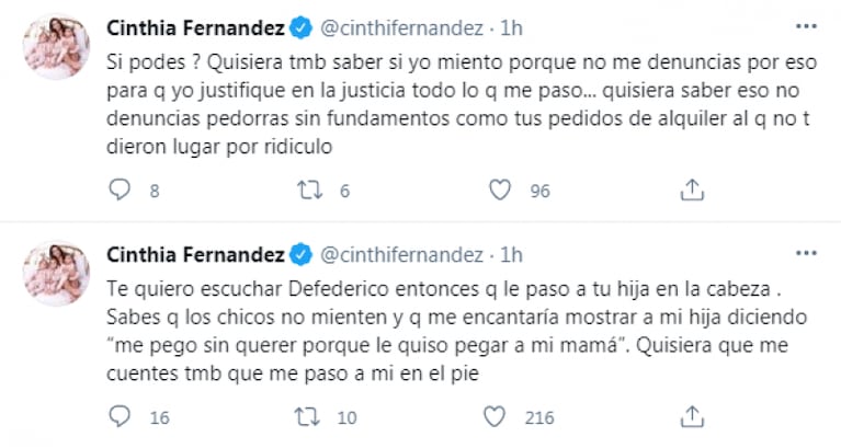 Cinthia Fernández tras el descargo de Matías Defederico: "Sabés que los chicos no mienten"
