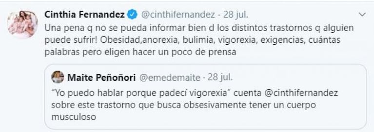 Cinthia Fernández volvió a criticar a Mar Tarrés