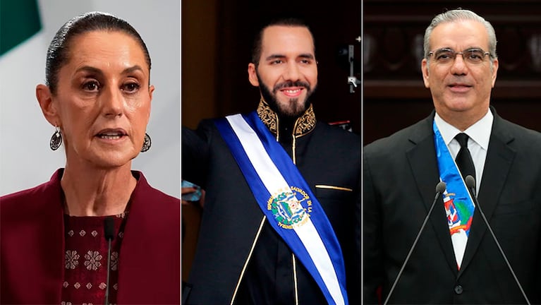 Claudia Sheinbaum, Nayib Bukele y Luis Abinader en el podio de presidentes latinoamericanos.