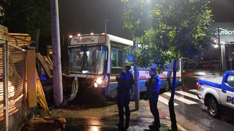 Colectivero perdió el control bajo la lluvia y se incrustó contra una maderera en Córdoba