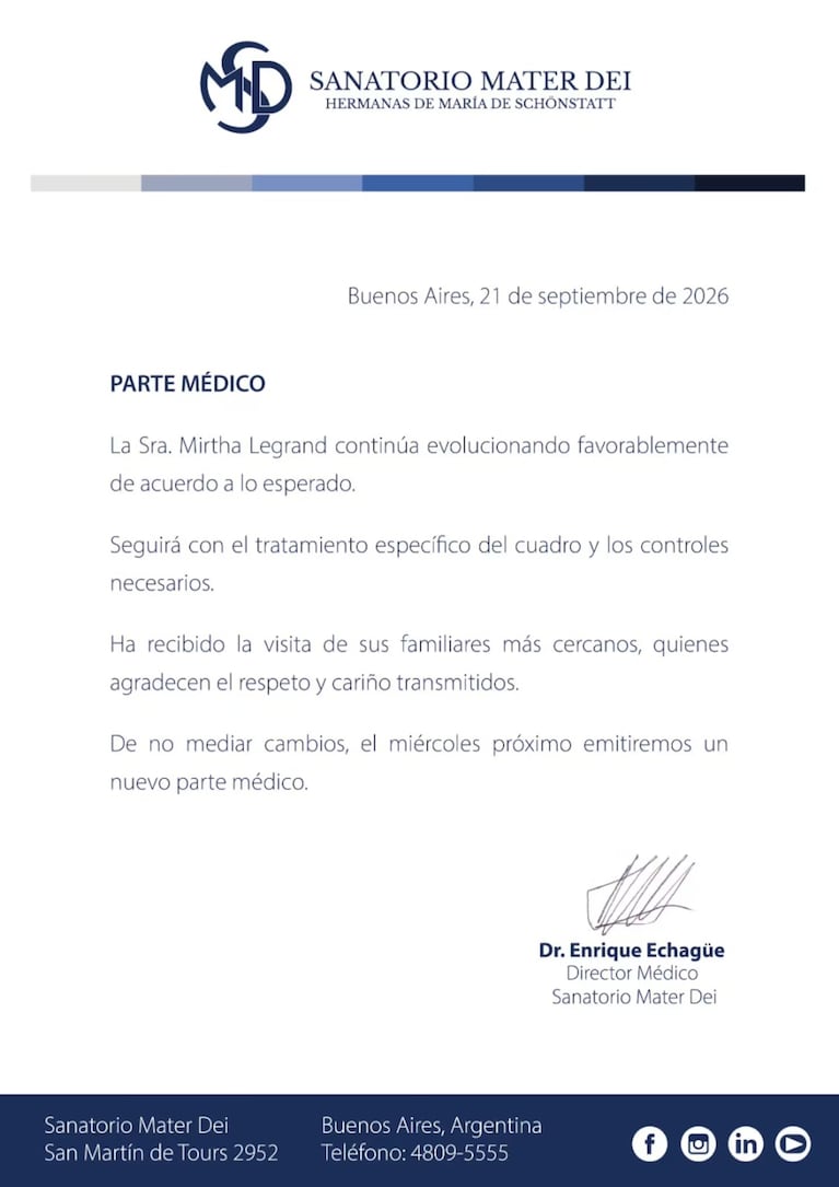 Cómo está Mirtha Legrand tras pasar el fin de semana internada: el nuevo parte médico