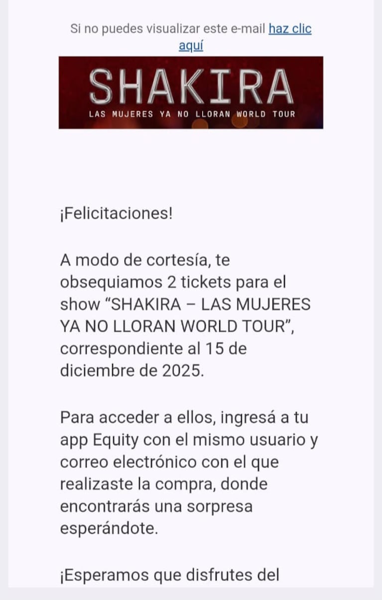 Compensación para el show de Shakira.