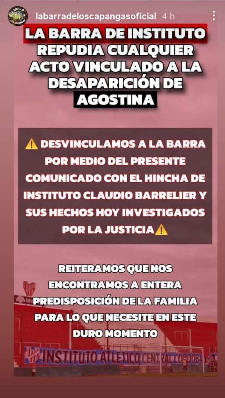 Comunicado de la barra de Instituto.