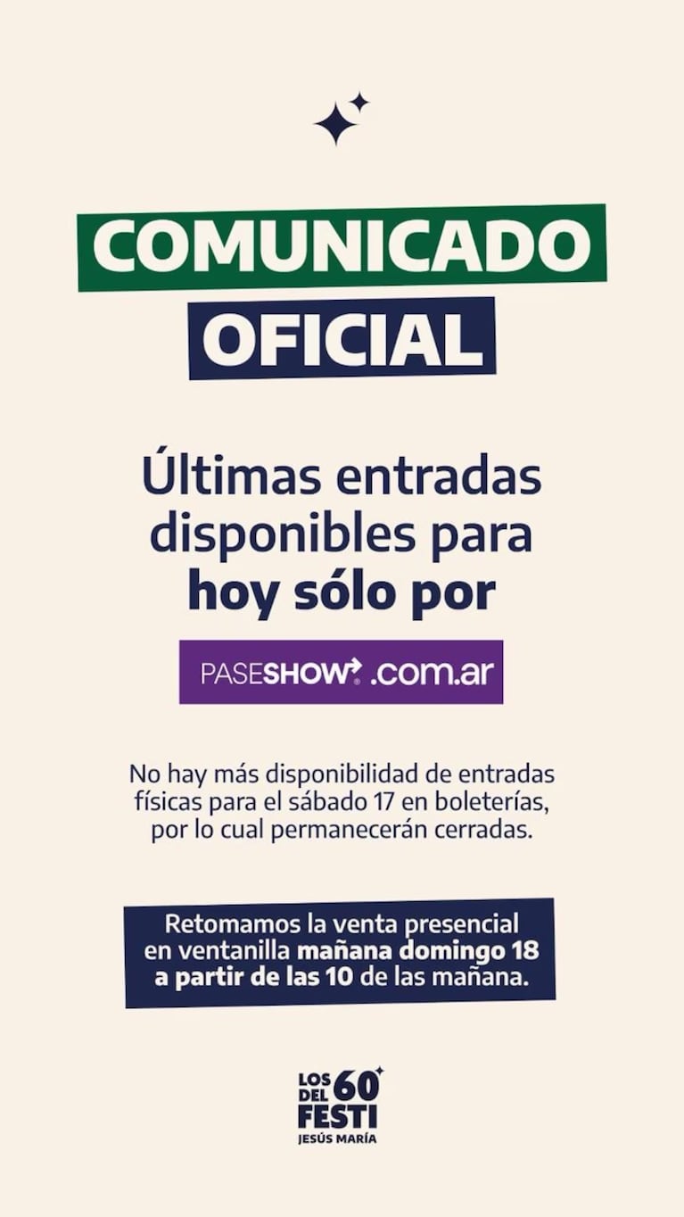 Comunicado sobre la noche del sábado de Jesús María.